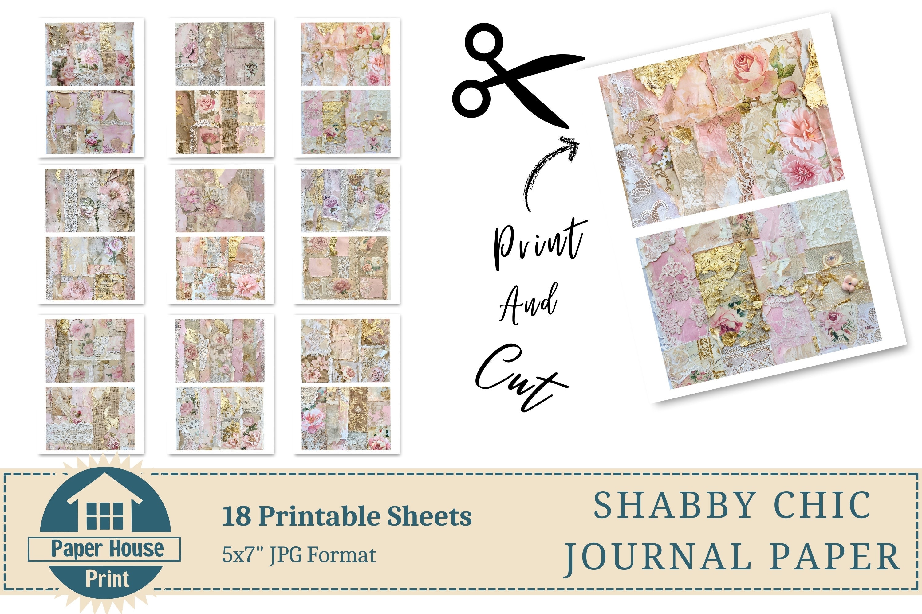Shabby Chic Junk Journal Pages, Digital Paper Pack, Journaling Supplies ...
