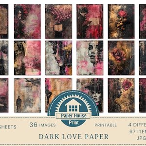 Dark Love digital paper, Whimsical Gothic background paper, 36 Digital Arts, 67 Printable Sheets, Floral Romantic Background, Commercial Use image 4