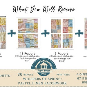 Sussurri di primavera: immagini di sfondo patchwork di lino pastello, immagini di album, trama di tessuto di lino, carte digitali di lino, stampa su tessuto immagine 2
