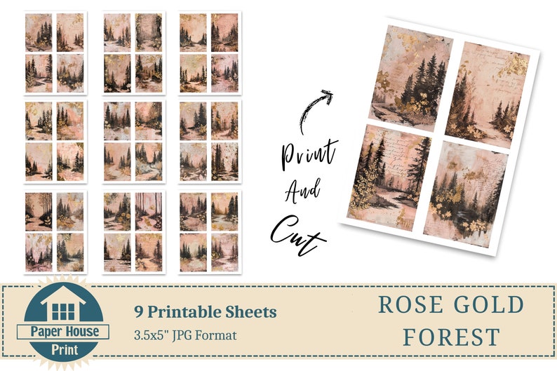 Carta di sfondo foresta oro rosa, 36 immagini di sfondo foresta stravagante, carta digitale giungla, carta stampabile, carta digitale paesaggio immagine 7