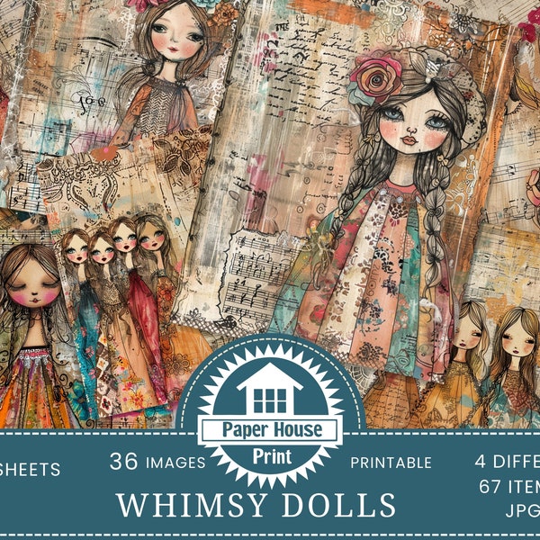 Whimsy Dolls Junk Journal Pages, Whimsical Girls Junk Journal, Whimsical Ephemera, Whimsical Junk Journal Papers, Whimsical Digital Papers