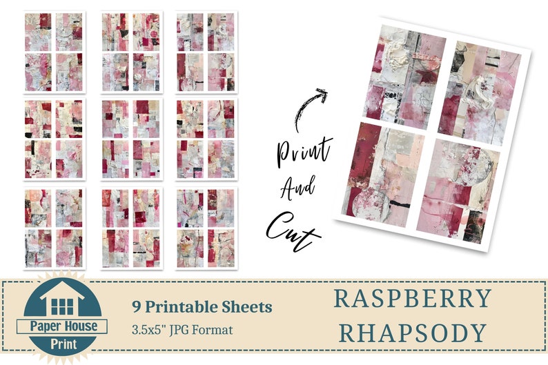 Raspberry Rhapsody: Eleganza astratta in tonalità cremose Carta stampabile, Carta per collage astratto, Carta per diario spazzatura, Sfondo multimediale misto immagine 7