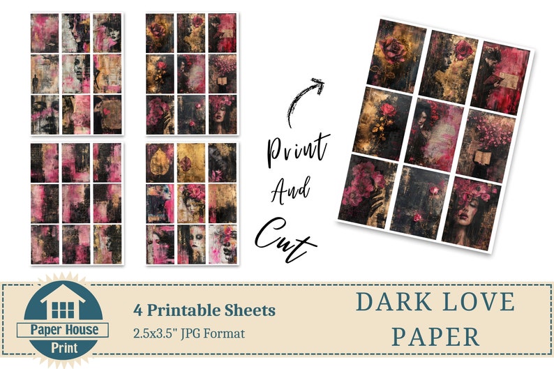Carta digitale Dark Love, carta di sfondo gotico stravagante, 36 arti digitali, 67 fogli stampabili, sfondo romantico floreale, uso commerciale immagine 8