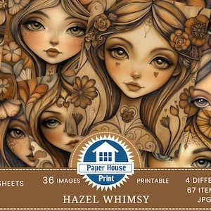Hazel Whimsy Girls Junk Journal Seiten, wunderliche Mädchen Junk-Journal, wunderliche Ephemera, wunderliche Junk Journal Papiere, wunderliche Digitals