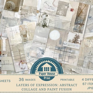 Layers of Expression Collage astratto e carta stampabile per fusione di pittura, carta per collage astratto, download digitale, carta per sfondo astratto