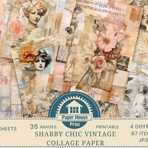 Carta per diario Shabby Chic Junk / Scrapbooking digitale / Forniture per diario vintage / Kit per diario romantico Junk / Eleganti fiori rosa