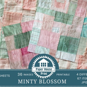 Può includere: Un pacchetto di carta digitale con 36 immagini di tessuto patchwork in tonalità di rosa, verde e bianco. Le immagini misurano 8,5 pollici per 11 pollici e sono in formato JPG. Il pacchetto si chiama "Minty Blossom" ed è una stampa di casa di carta stampabile.