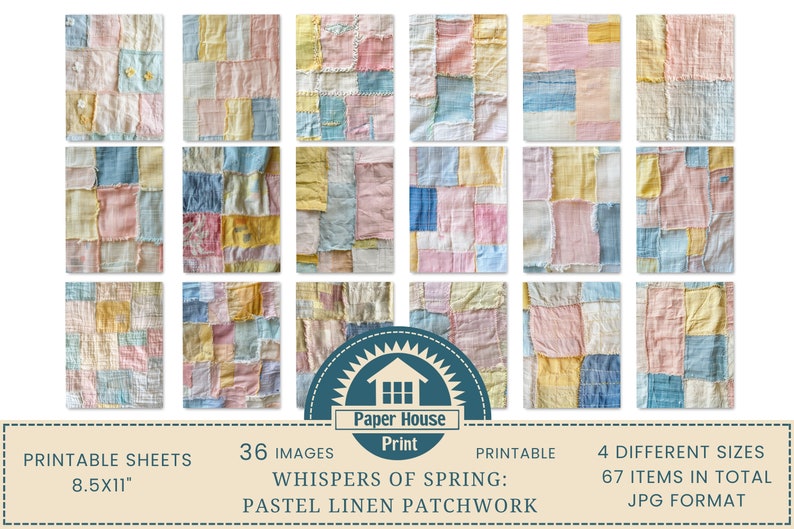 Sussurri di primavera: immagini di sfondo patchwork di lino pastello, immagini di album, trama di tessuto di lino, carte digitali di lino, stampa su tessuto immagine 4