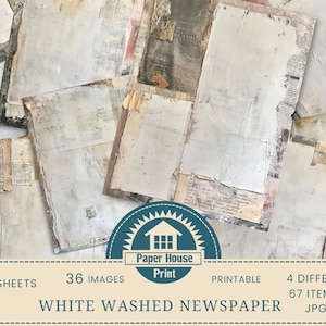 Confezione di carta sbiancata, diario spazzatura, carta per scrapbooking, carta stampabile, 8,5x11, confezione di carta digitale, effimera, scrapbooking, stampa di giornale