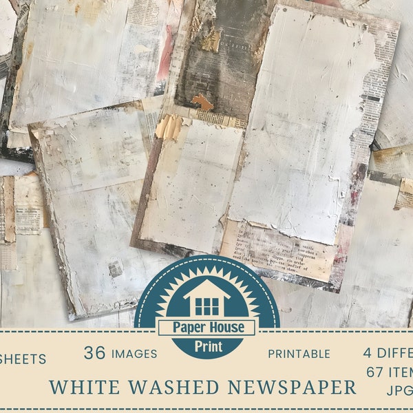 White Washed Paper Pack, junk journal, scrapbook paper, printable paper, 8.5x11, digital paper pack, ephemera, scrapbooking, Newspaper Print