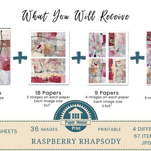 Raspberry Rhapsody: Eleganza astratta in tonalità cremose Carta stampabile, Carta per collage astratto, Carta per diario spazzatura, Sfondo multimediale misto immagine 2