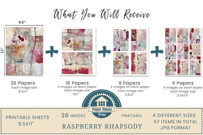 Raspberry Rhapsody: Eleganza astratta in tonalità cremose Carta stampabile, Carta per collage astratto, Carta per diario spazzatura, Sfondo multimediale misto immagine 2