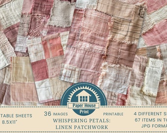 Petali sussurrati: Immagini di sfondo patchwork di lino rosa polveroso, immagini di album, texture tessuto di lino, carte digitali di lino, stampa su tessuto