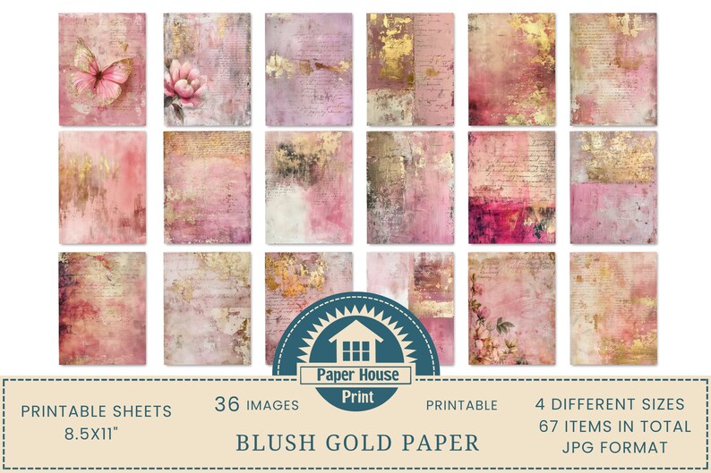 Blush Gold Digital Paper, Pink Gold Background Paper, 36 Digital Arts ...