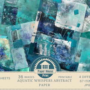 Aquatic Whispers: Abstract Downloadable Paper, Abstract Collage Paper, Junk Journal Paper, Mixed Media Background Abstract Digital Print image 1