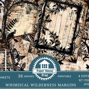 Bordi di carta Whimsical Wilderness: bordi di diario spazzatura ispirati al vintage, cornici botaniche multi-dimensione, scrapbooking, materiali per l'artigianato, carta ATC