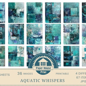 Aquatic Whispers: Abstract Downloadable Paper, Abstract Collage Paper, Junk Journal Paper, Mixed Media Background Abstract Digital Print image 3