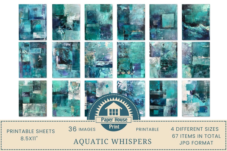 Aquatic Whispers: Abstract Downloadable Paper, Abstract Collage Paper, Junk Journal Paper, Mixed Media Background Abstract Digital Print image 3