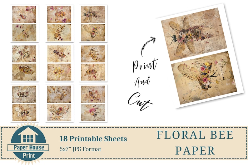 Pagine di diario vintage, diario spazzatura stampabile, fiori morti sulle api, diario spazzatura fiore, kit diario spazzatura ape, diario stampabile vintage immagine 6