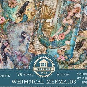 Kit diario spazzatura sirena Carta digitale oceano per scrapbooking Carta digitale stravagante Pagine di diario fantasy Pagina stampabile Sirena stravagante