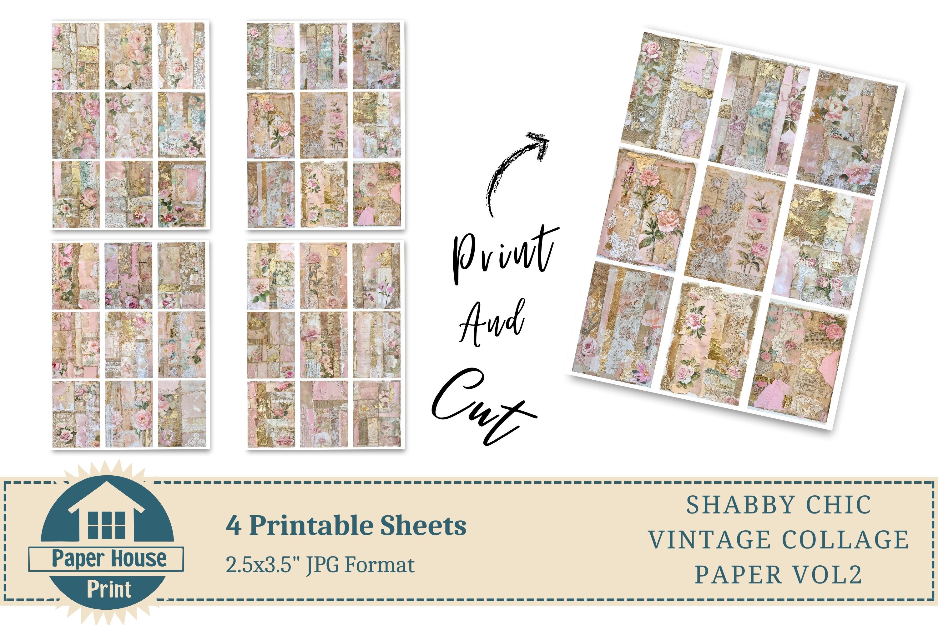 Shabby Chic Junk Journal Pages, Digital Paper Pack, Journaling Supplies ...