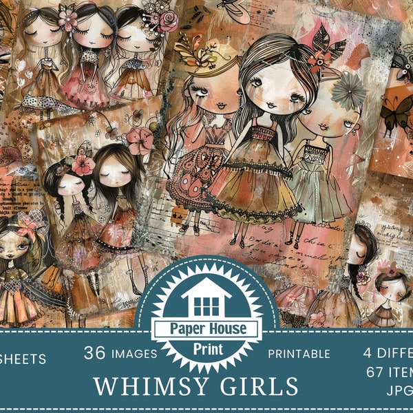 Whimsy Girls Junk Journal Pages, Whimsical Girls Junk Journal, Whimsical Ephemera, Whimsical Junk Journal Papers, Whimsical Digital Papers