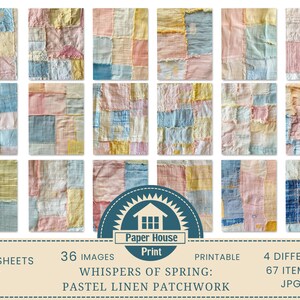 Sussurri di primavera: immagini di sfondo patchwork di lino pastello, immagini di album, trama di tessuto di lino, carte digitali di lino, stampa su tessuto immagine 3