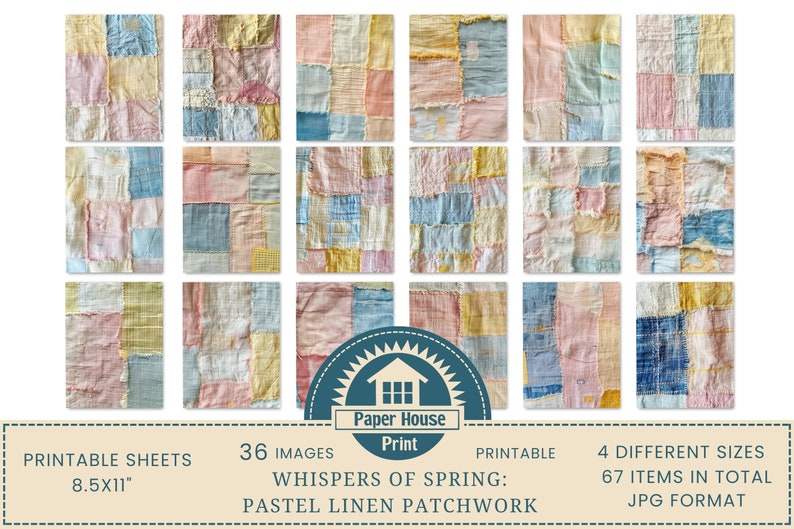 Sussurri di primavera: immagini di sfondo patchwork di lino pastello, immagini di album, trama di tessuto di lino, carte digitali di lino, stampa su tessuto immagine 3