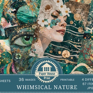 Carta stampabile Whimsical Abstract Nature, Carta per diario fantasy, Pagine di diario Whimsical Forest Junk, Oceano Whimsical, Diario Whimsical