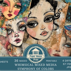 Symphony of Colors Pagine del diario spazzatura di Whimsical Girls, Ephemera stravagante, Carte del diario spazzatura stravagante, Carte digitali stravaganti Girls