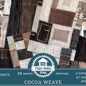 Cocoa Weave Linen Patchwork Background Images, Scrapbook images, Linen Fabric texture, Linen Digital Papers, Rustic Fabric Print, Printable