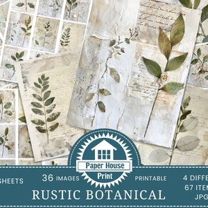 Diario spazzatura botanica rustica stampabile, pagine di scrapbooking vintage, carta collage digitale di piante, kit diario spazzatura botanica, carte ATC immagine 1