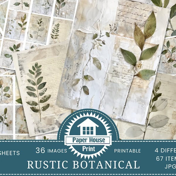 Rustic Botanical Junk Journal Printable, Vintage Scrapbooking Pages, Plants Digital Collage Paper, Botanical Junk Journal Kit, ATC Cards