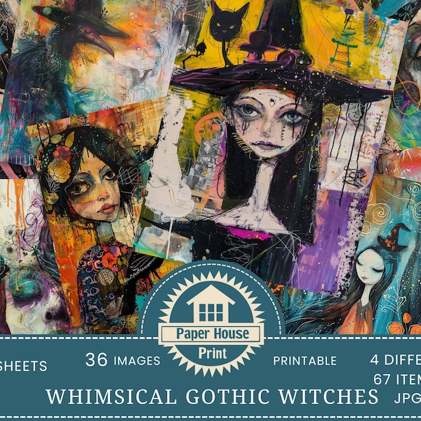 Whimsical Gothic Witches Mixed Media Junk Journal Pages Whimsical Halloween Junk Journal Kit Spooky Ephemera Printable Scrapbook Supplies