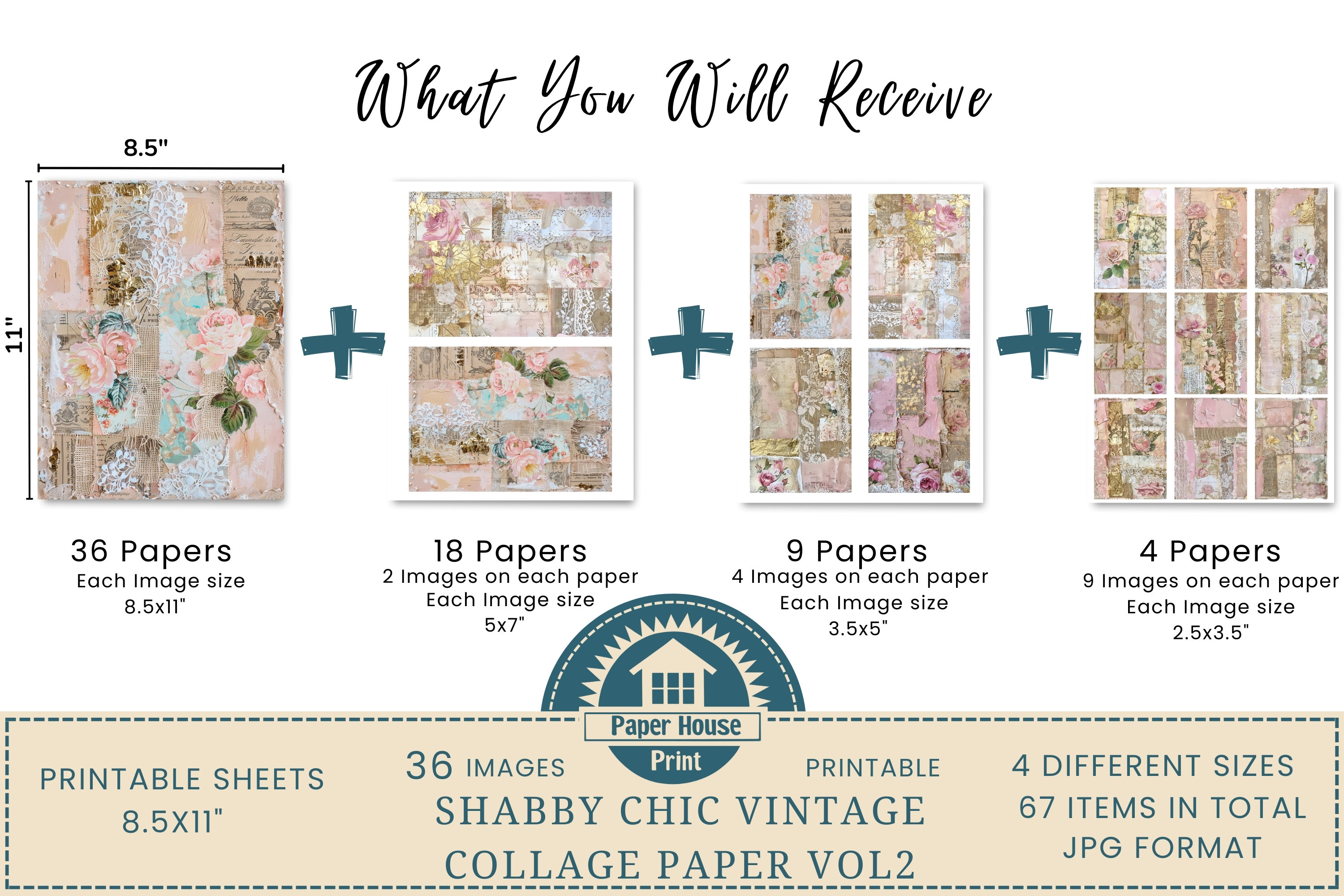 Shabby Chic Junk Journal Pages, Digital Paper Pack, Journaling Supplies ...