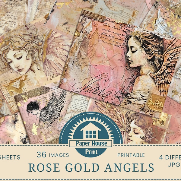 Whimsical Angels Mixed Media, Angelic Beauties, Blush Angel Portraits, 36 Individual Designs, 67 Printable Sheets, Perfect for Junk Journals