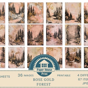 Carta di sfondo foresta oro rosa, 36 immagini di sfondo foresta stravagante, carta digitale giungla, carta stampabile, carta digitale paesaggio immagine 3