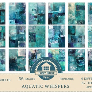 Aquatic Whispers: Abstract Downloadable Paper, Abstract Collage Paper, Junk Journal Paper, Mixed Media Background Abstract Digital Print image 4