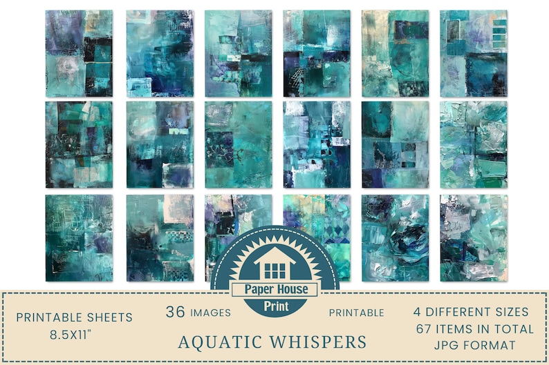 Aquatic Whispers: Abstract Downloadable Paper, Abstract Collage Paper, Junk Journal Paper, Mixed Media Background Abstract Digital Print image 4