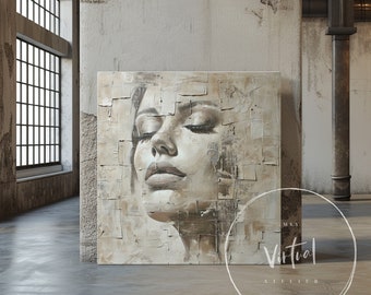 ABSTRACT beautiful woman face beige painting art  - digital art - high resolution image for Wall Art | Digital Download | Printable