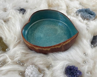 Beautiful ceramic heart turquoise bowl 8.5”. Pottery hand made in mystical Sedona with energy of Love and Harmony