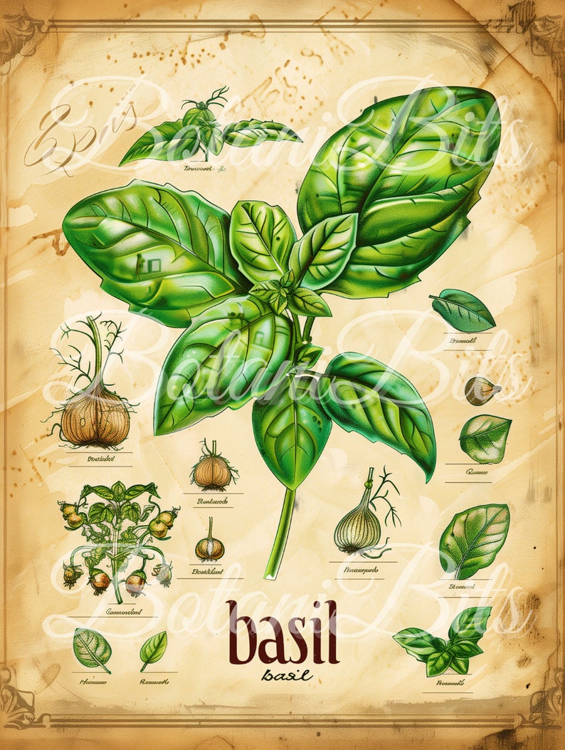 Botanical Anatomy Art Print • Basil Illustration • Educational Digital ...