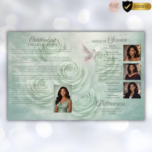 Green Roses Funeral Program Template Heaven, 8 Pages Celebration of ...