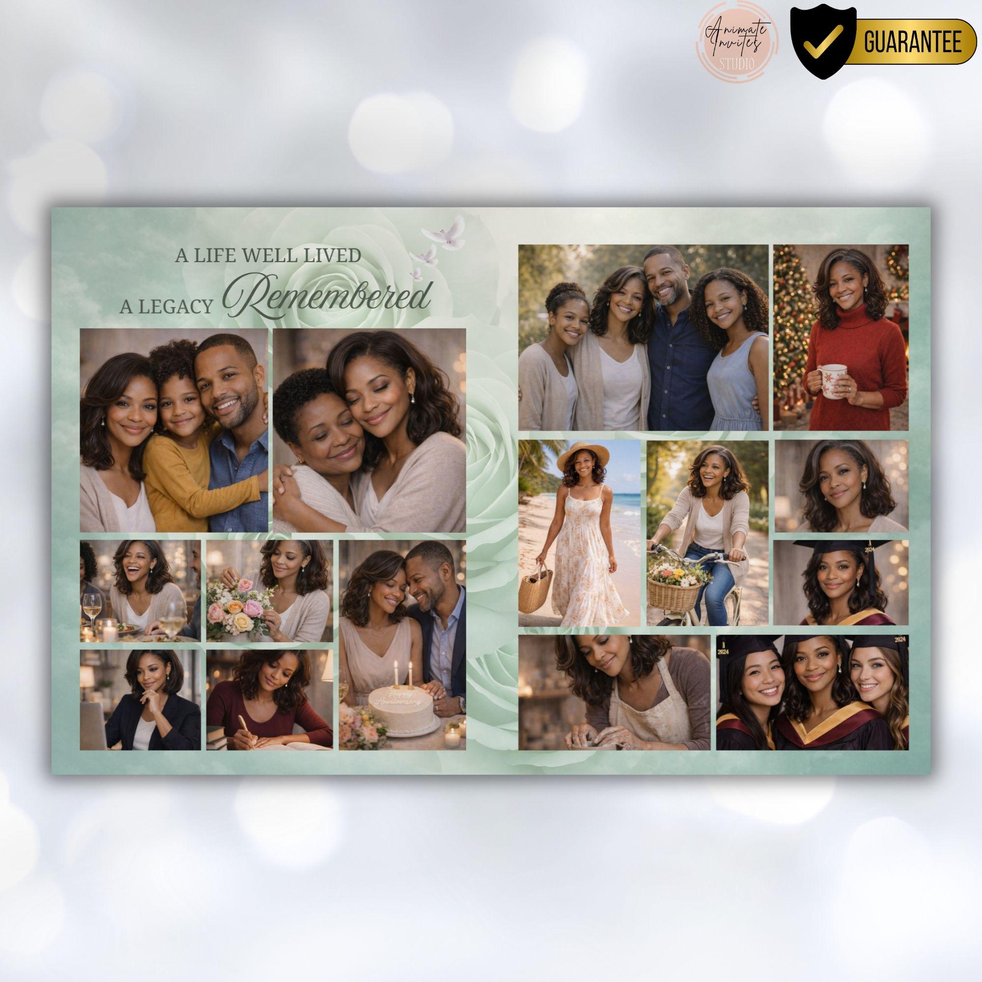 Green Roses Funeral Program Template Heaven, 8 Pages Celebration of ...