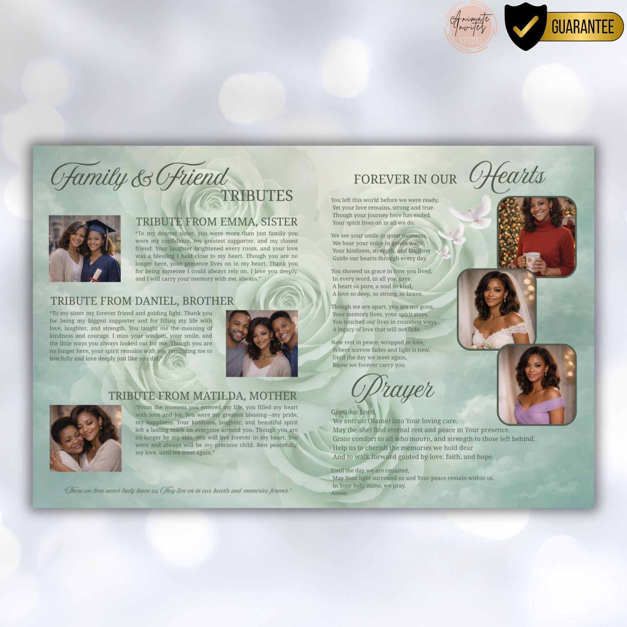 Green Roses Funeral Program Template Heaven, 8 Pages Celebration of ...