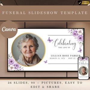 Purple Butterfly Funeral Photo Slideshow Template, Editable Celebration of Life Video Tribute, DIY Memorial Presentation, Canva Slideshow