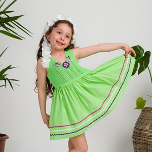 Green Crochet Dress for Girls, Handmade Cotton & Crochet Summer Outfit for Kids
