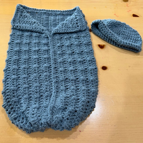 Crochet Baby Cocoon with Hat, Newborn Cocoon, Handmade Baby Cocoon. Baby Boy, Newborn Gift, Baby Photo Prop, Baby Shower Gift