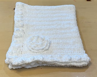 Lovely White Crochet Baby Blanket, 22"x28", Handmade Baby Blanket, Baby Shower Gift, Super Soft Baby Blanket, Christening Gift & Baby Photos