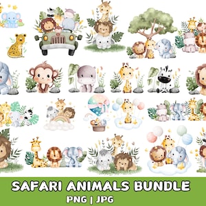 Safari animals watercolor clipart \ Safari animals svg \ Safari animals png \ baby shower svg\ cute animals png \ safari animals outline svg